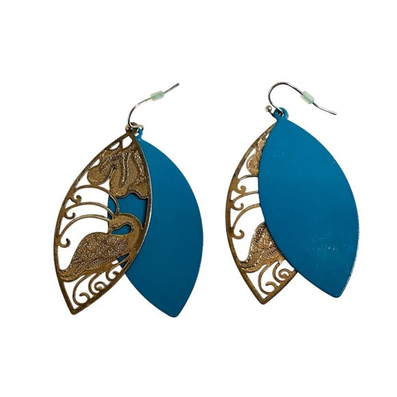 Turquoise Layered Leaf Earrings - Picture 4 of 4